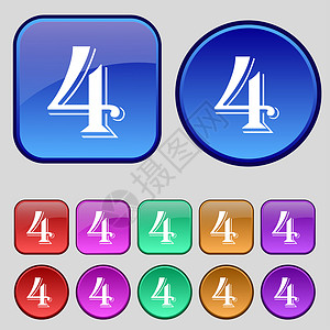数字 4 图标符号 一组有色按钮质量徽章标签邮票插图成就背景图片
