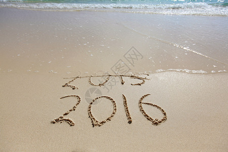 2016新年概念即将到来海滩旅行数字假期海洋海浪海滨热带背景图片