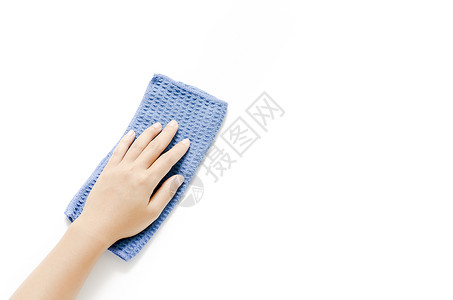 手拿破布的妇女清洁工抛光主妇灰尘家庭毛巾抹布洗涤剂除尘器清洁度背景图片