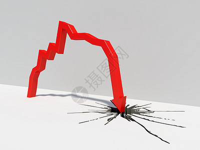 红箭头指向下地面经济图表直方图阴影红色收益背景图片