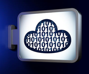 云网络概念云与广告牌背景上的代码全球界面账单蓝色海报互联网软件木板展示白色背景图片
