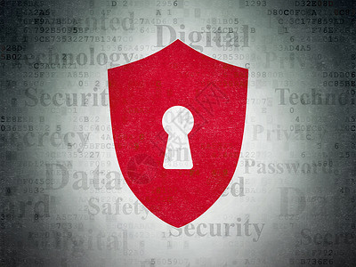数字纸背景上带锁孔的安全概念盾牌攻击数据钥匙政策标签代码网络绘画保卫别针背景图片