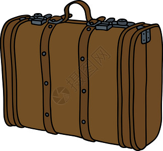 旧皮革手提箱书包航程案件旅行行李卡通片棕色手提包旅游提包背景图片