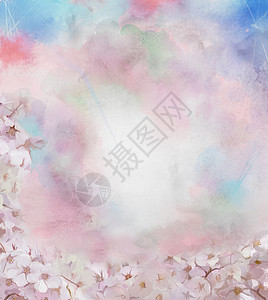 樱花花卉油画背景图片