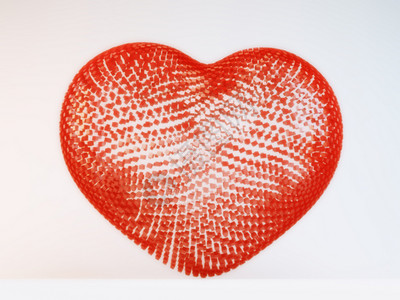 红色粒子心3D发光粒子和铁丝框的3D明亮电线心脏高科技技术活力网络力量数据纪念日明信片插图庆典背景