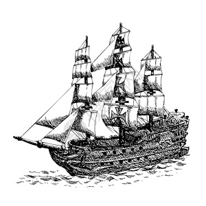 徒手正骨Colububus 舰船铅笔旅行导航手绘绘画黑色海军草图涂鸦白色背景