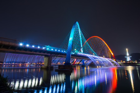 韩国博览会桥彩虹喷泉秀彩虹旅游城市娱乐吸引力场景喷泉展示旅行首都背景图片