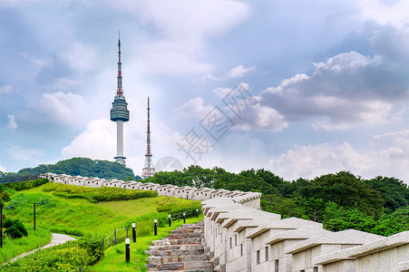 首尔塔 韩国南桑塔反射风景地标天际景观城市场景公吨高清图片