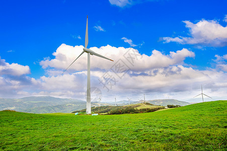 负一代韩国Eco绿色校园 牧场气候车站力量风力活力旋转风车环境蓝色技术背景