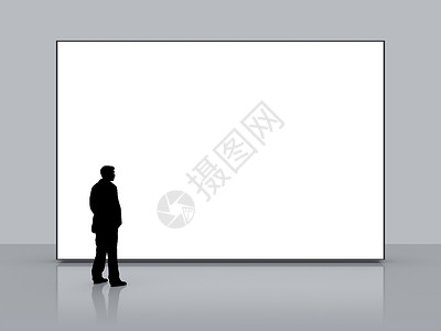 白色大屏幕前的男人灰色男性商务技术人士套装电视屏幕推介会商业背景图片