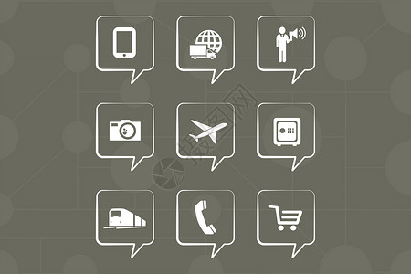 智能手机应用程序图标的复合图像计算技术电脑飞机飞行灰色旅游航空科技旅行背景图片