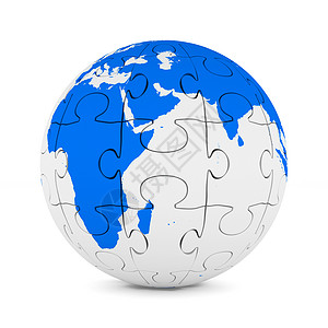 世界地图元素从白色背景上的拼图地球 孤立的 3D 图像背景