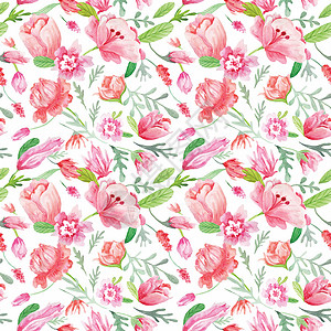 牡丹图案水花花型式插图水彩织物玫瑰花朵植物牡丹郁金香艺术生态背景