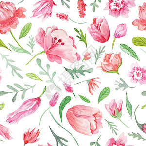 粉色水彩花朵水花花型式织物生态玫瑰水彩热带插图植物郁金香牡丹艺术背景