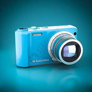 数字相机3d型蓝色镜片技术照片袖珍快门背景图片