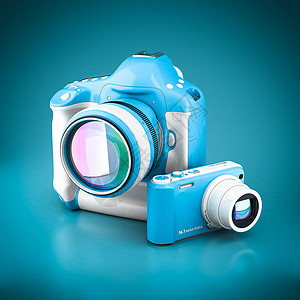 数字相机3d型袖珍镜片快门照片蓝色技术背景图片