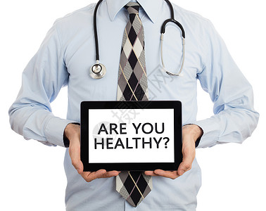 医生拿着平板电脑 你身体健康吗男性展示诊所技术医疗工作白色监视器身体专家背景图片