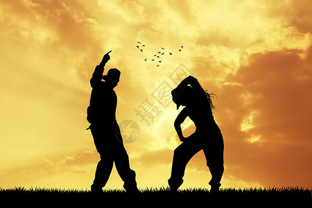 日落时跳跳舞的情侣舞蹈男人男性歌手女孩插图夫妻舞蹈家街道女士背景图片