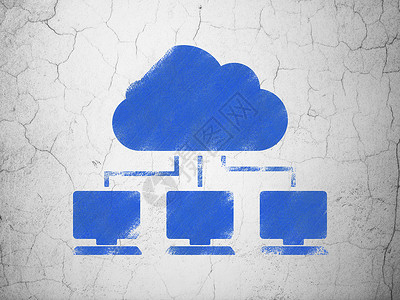 云云技术概念 墙壁上的云网插图背景墙监视器网站互联网古董网络屏幕蓝色数据背景图片