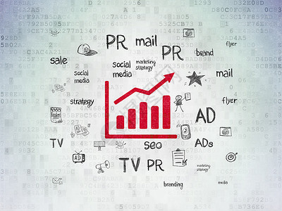 数据心率图数字数据纸背景上的营销概念增长图品牌战略生长库存图表市场代码产品绘画广告背景