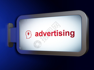 营销概念广告和广告牌背景上的灯泡头背景图片