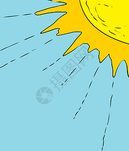 太阳照射光线的示意射线黄色天空手绘卡通片涂鸦草图插图背景图片