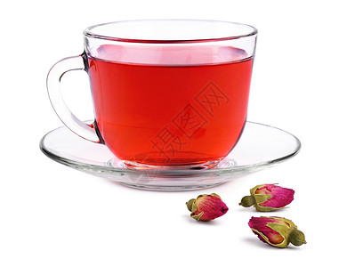 一杯玫瑰茶和鲜花高清图片