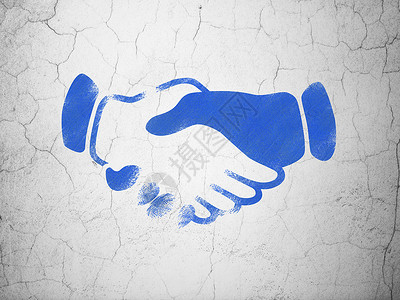 商业概念 对墙壁背景握手蓝色合作伙伴合同成就交易问候语市场插图公司背景图片