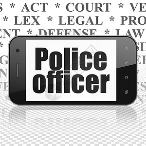 警察与小偷法律概念智能手机与警察在 displa黑色犯罪绘画灰色渲染技术屏幕财产机密标签背景