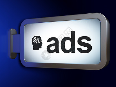ads广告牌背景上的广告概念 Ads 和头脑海报战略推广横幅市场账单木板灯箱展示背景
