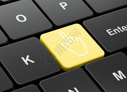 计算机键盘背景上的社交媒体概念鼠标光标技术电子商务钥匙老鼠互联网网络黄色网站社区白色背景图片
