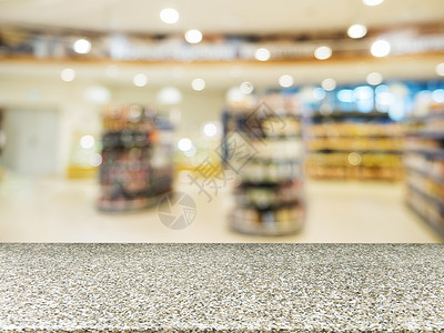 模糊超市前的大理石空桌剪辑产品广告展示商业购物中心送货建筑物架子杂货店背景图片