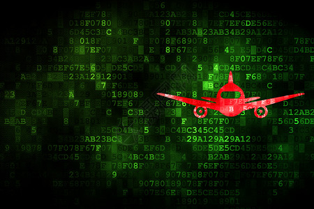 红色飞机数字背景下的旅游概念飞机数据交通航空红色绿色技术冒险屏幕世界航班背景