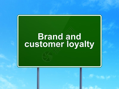 绿色品牌财务概念 品牌和客户对道路标志背景的忠诚度背景