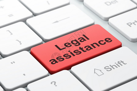 法律援助素材法律概念 在计算机键盘背景上的法律援助法官刑事电脑判决书专利权利3d财产钥匙按钮背景