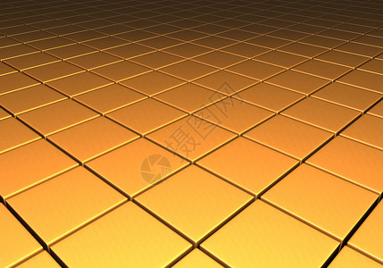 网格模式中的金金属反射立方体背景图片