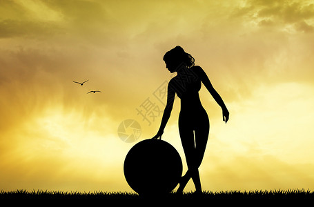日落时分头脑瑜伽女性女士平衡插图运动训练身体女孩背景图片