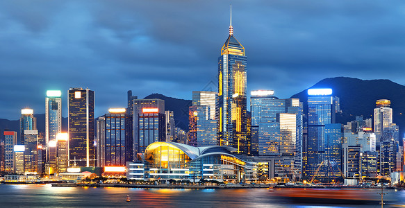 香港金融场景地标反射目的地大楼日落游客阴霾景观高清图片