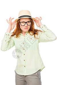 小丑帽子和眼镜假扮白人背景的小丑女孩背景