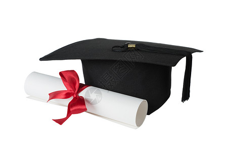 红色毕业晚会展板研究生帽子和纸卷摩托板精加工文凭红色学校知识白色滚动黑色教育背景