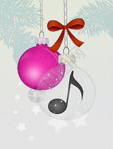 圣诞舞会的音乐音符松树明信片水晶庆典展示音乐会插图礼物笔记背景图片
