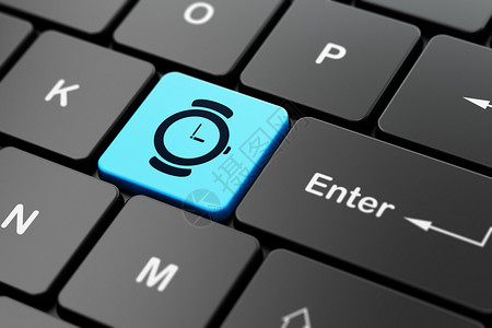 计算机键盘背景上的时间轴概念手表蓝色渲染历史按钮展示钥匙工作黑色时间倒数背景图片