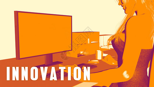 创新理念课程紫色学习橙子教育课堂桌面插图女士培训班电脑背景图片
