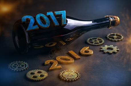20172017年新年磷光齿轮数字商业庆典瓶子蓝色日历时间车轮背景图片