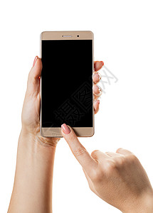 女汉族的智能手机女士展示白色照片工具空白屏幕技术商业细胞背景图片