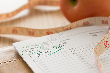 饮食食物的概念笔记本水果测量保健桌子框架日记生活重量营养背景图片