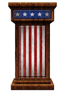 爱国木制讲台 3d 图树桩肥皂盒辩论站立演讲旗帜插图讲坛背景图片