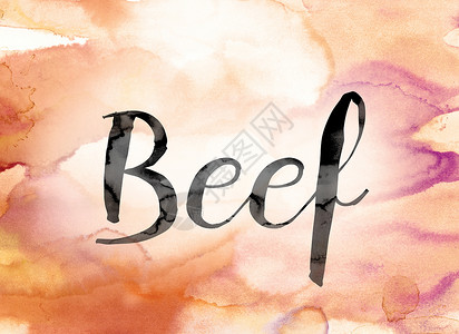炖大肉字体彩色牛肉水彩和墨水字艺术背景