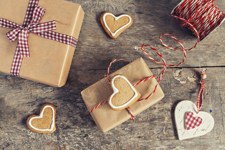 包装节假日礼品过程 并有效以星表填报风格工艺礼物盒子松树糕点丝带过滤器缠绕展示背景图片