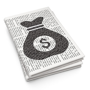 报纸包钱素材报纸背景上的商业概念钱袋子背景